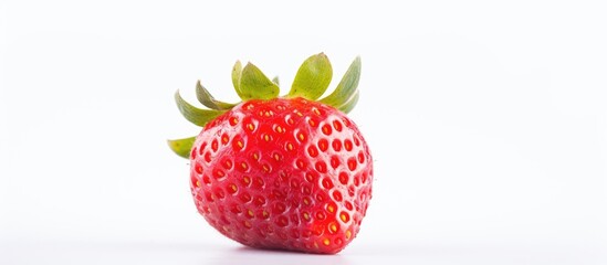 Fototapete - Vibrant Red Strawberry with Lush Green Leaf, Fresh and Juicy Fruit for Healthy Diet