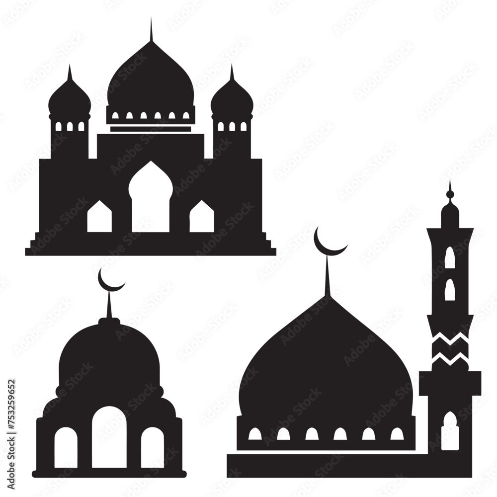 Islamic Mosque collection Vector Clipart Illustration, Mosque Logo ...