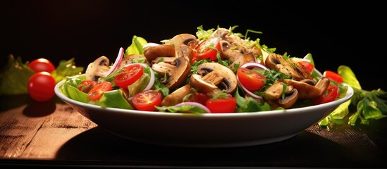 Poster - Fresh and Nutritious Salad Bowl Featuring Mushrooms, Tomatoes, and Onions