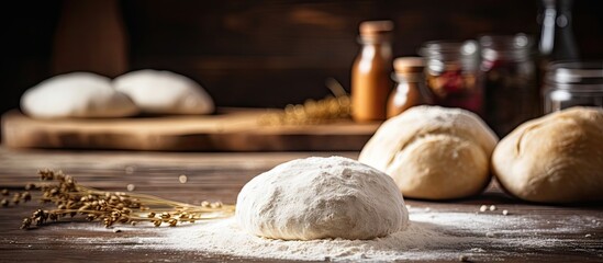 Poster - Artisanal Culinary Creation: Aromatic Dough Ready for Baking on Wooden Table