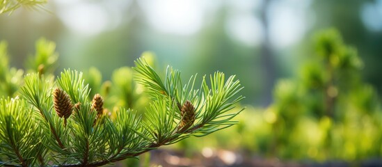 Poster - Serenity of Nature: Lush Pine Tree Close-Up Featuring Pristine Cones in Forest Setting
