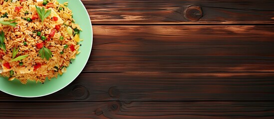 Fototapete - Delicious Plate of Assorted Food on Rustic Wooden Table for a Homely Meal Setting