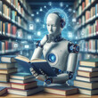 © Oleksiy - android artificial intelligence reading many books isolated on blurred library background