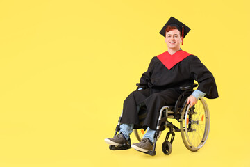 Sticker - Male graduate in wheelchair on yellow background