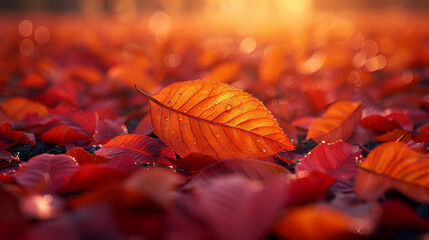 Sticker - Red and Orange Autumn Leaves Background.