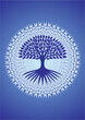 Tree of life on an openwork blue background  sacred, ecological symbol. Symbol of life and nature. Vector graphics.