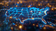 Illuminated digital map of the USA, poised for president election results