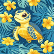 Ocean turtles as a background on a seamless tile, ai generated