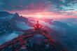 a yoga pose atop a mountain with a drone capturing the moment, the drone’s light creating a glowing aura around the practitioner.