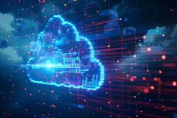 Technology networking and digital communication in business with cloud computing concept web storage for data global social media ai server online binary illustration background modern futuristic