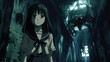 anime manga horror scene, digital illustration wallpaper, horror monster and school girls