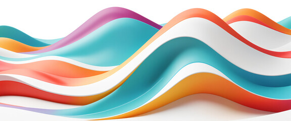 Wall Mural - Abstract colored background with curved multicolored waves and surfaces. Horizontal wallpaper. Colorful sand dunes or sea waves