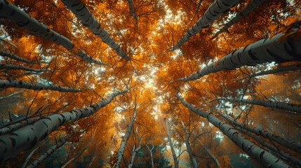 Poster - Looking into the canopy of an ontario forest in autumn, dwight, ontario, canada.