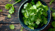the vibrant green hues of cilantro leaves garnishing a flavorful bowl of chicken pho