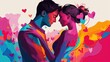 Colorful Affection: A minimalistic depiction of Valentine's Day in vibrant hues, capturing the spirit of love. --ar 16:9 Job ID: e33b5ef5-4988-4ecc-9aa8-acdaa05cc4f1