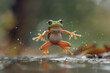Graceful Leap: A Frog's Majestic Jump Captured in Nature