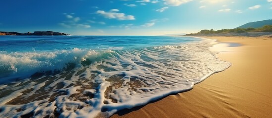 beautiful panoramic seascape with sandy beach and waves