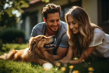 Canvas Print - The dog is a beloved family pet. Background with selective focus and copy space