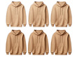 Set of tan hoodie isolated on transparent background, transparency image, removed background
