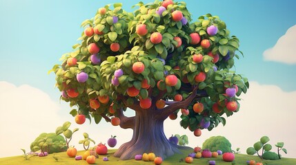 Wall Mural - Young 3D Fruit Tree Care by Characters cute face