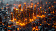 Futuristic Cityscape with Burning Fire, To provide a captivating and imaginative depiction of a futuristic city for use in advertising, marketing,