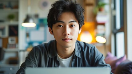 Man works on a laptop