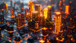 Orange Illuminated Cityscape with Luminous Structures