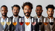 Stylish Men Posing with Wine Glasses, Sommelier, diverse group of men posing with wine glasses, wine taster