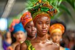 © pisan - Vibrant African Headwraps on Models Parading at Fashion Event with Exotic Background