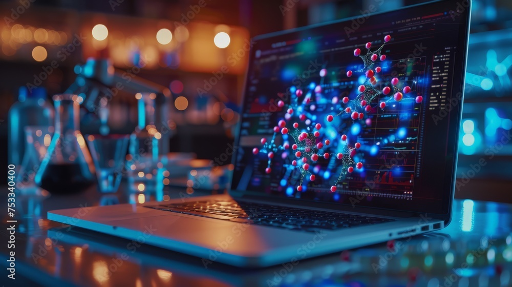 Molecule Display Example A sophisticated visualization of a molecular structure on a laptop ...