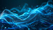 Abstract blue tech background with digital waves, network system with artificial neural connections and cyber quantum computing