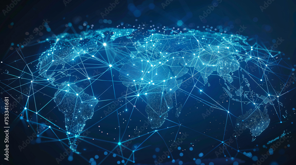 Abstract world map, concept of global network and connectivity ...