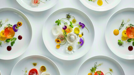 Each plate boasts a colorful array of locally sourced ingredients expertly plated with artistic precision.