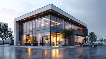 Auto dealership modern glass building