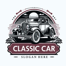 Classic Vintage Car Vector Design Inspiration. Auto Car Logo Design Template. Classic Vehicle Symbol Logotype. A Classic Car Symbol Silhouette. 