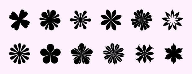 Wall Mural - floral graphic elements – black flowers collection – set of simple decorative figures