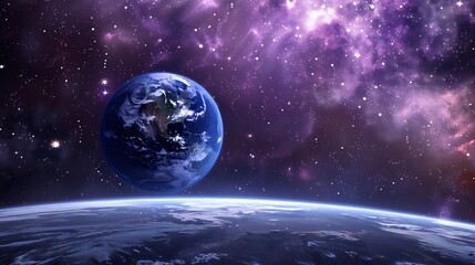 Wall Mural - Generative AI : View from space to the planet Earth, galaxies, stars