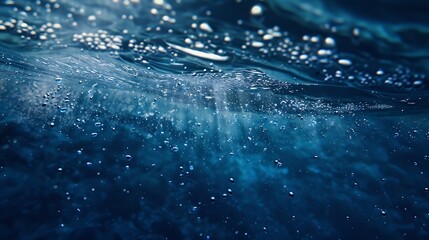 Poster - Generative AI : Blue sea or ocean water surface and underwater with sunny and cloudy sky
