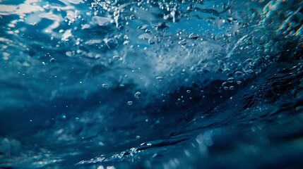 Poster - Generative AI : Blue sea or ocean water surface and underwater with sunny and cloudy sky