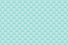 Illustration, Japan Wave Pattern Layer Of Green Line Circle On Empty Background.