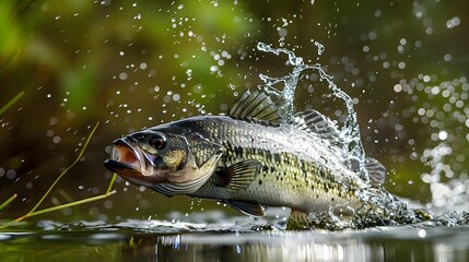 Large Mouth Bass Leaping from Water in Florida