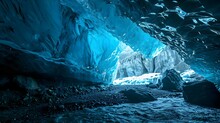A Large Ice Cave Filled With Lots Of Snow