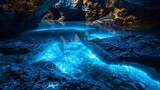 Fototapeta Natura - a cave filled with blue water surrounded by rocks
