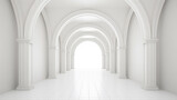 Fototapeta Perspektywa 3d - 3d rendering. Arch hallway simple geometric background. Architectural corridor, portal, arch columns inside empty wall. Modern minimal concept on white