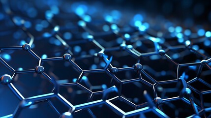 Sticker - A close-up 3D rendering illustrates an abstract nanotechnology hexagonal geometric form, representing the concept of graphene molecular structure.