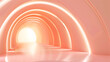 Futuristic Peach Light Tunnel in Reflective Space