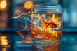 Goldfish in a mason jar with dynamic water and light effects

