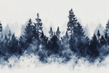 Fototapeta  - Eerie shadows dance in a fog-shrouded forest at dusk