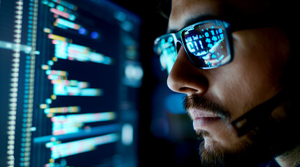 Programmer at Work - The Program Code is Reflected in Glasses