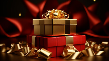 Sticker - red gift box with golden ribbon